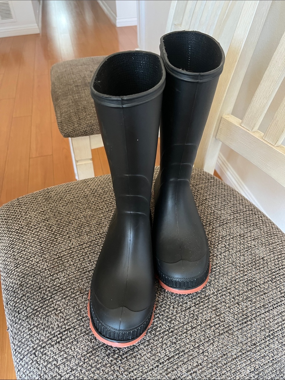 Black Rain Boots with Red-Tone Soles